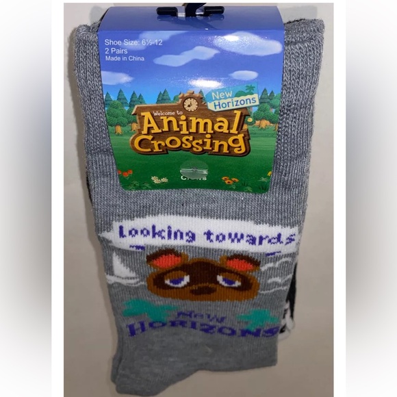 Animal Crossing New Horizons Crew Socks 2 Pair Men 6.5-12 Gray w Nook Slider NES - Picture 11 of 11